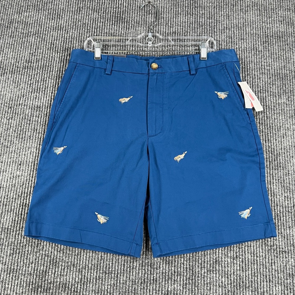 Vineyard Vines Breaker Shorts Mens 34 Blue Chino Fly Fish Geometric Stretch New